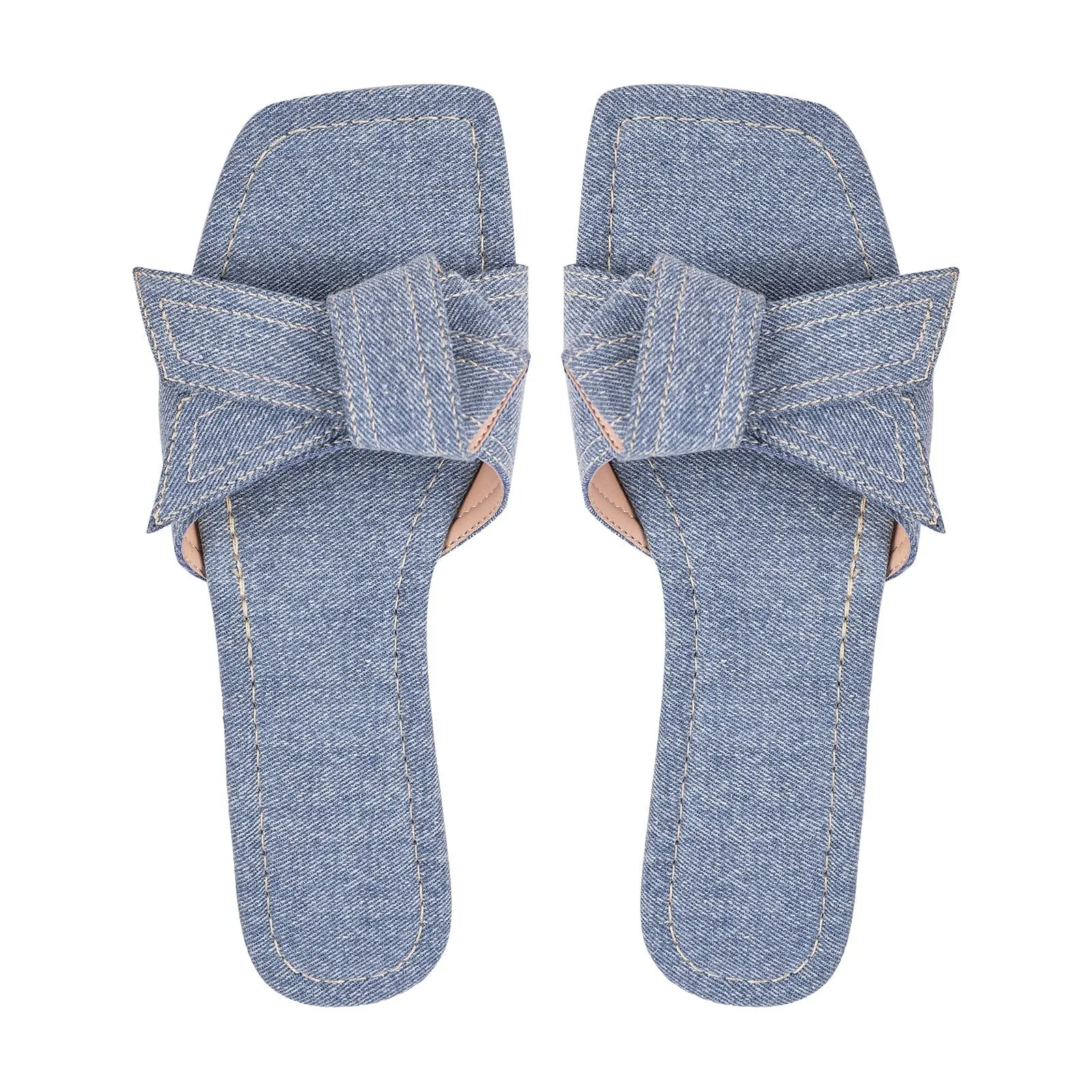 Denim Square Toe Sandals Flats