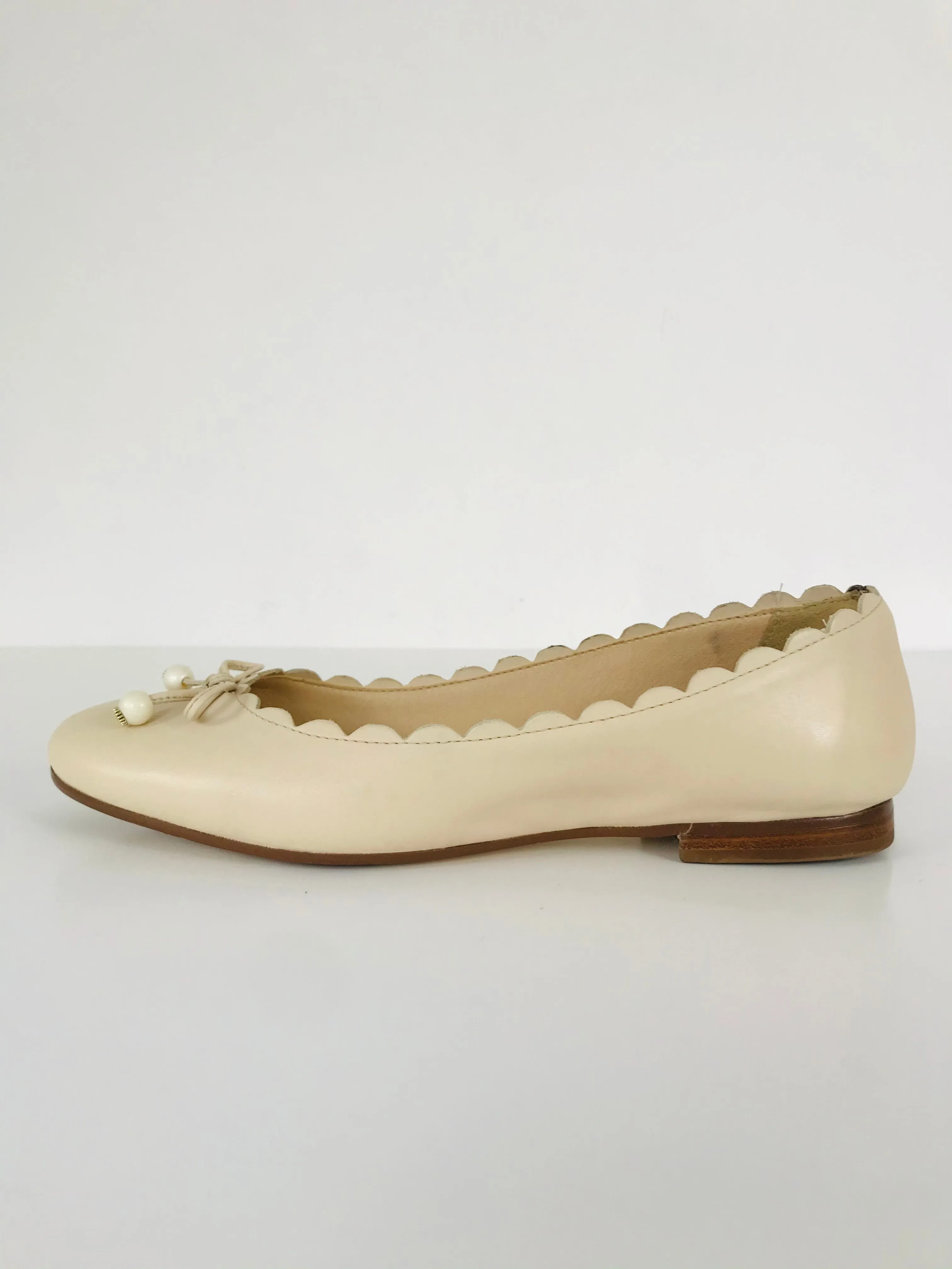 Dune Women’s Leather Slip On Scallop Ballet Pumps Shoes | UK6 | Pink