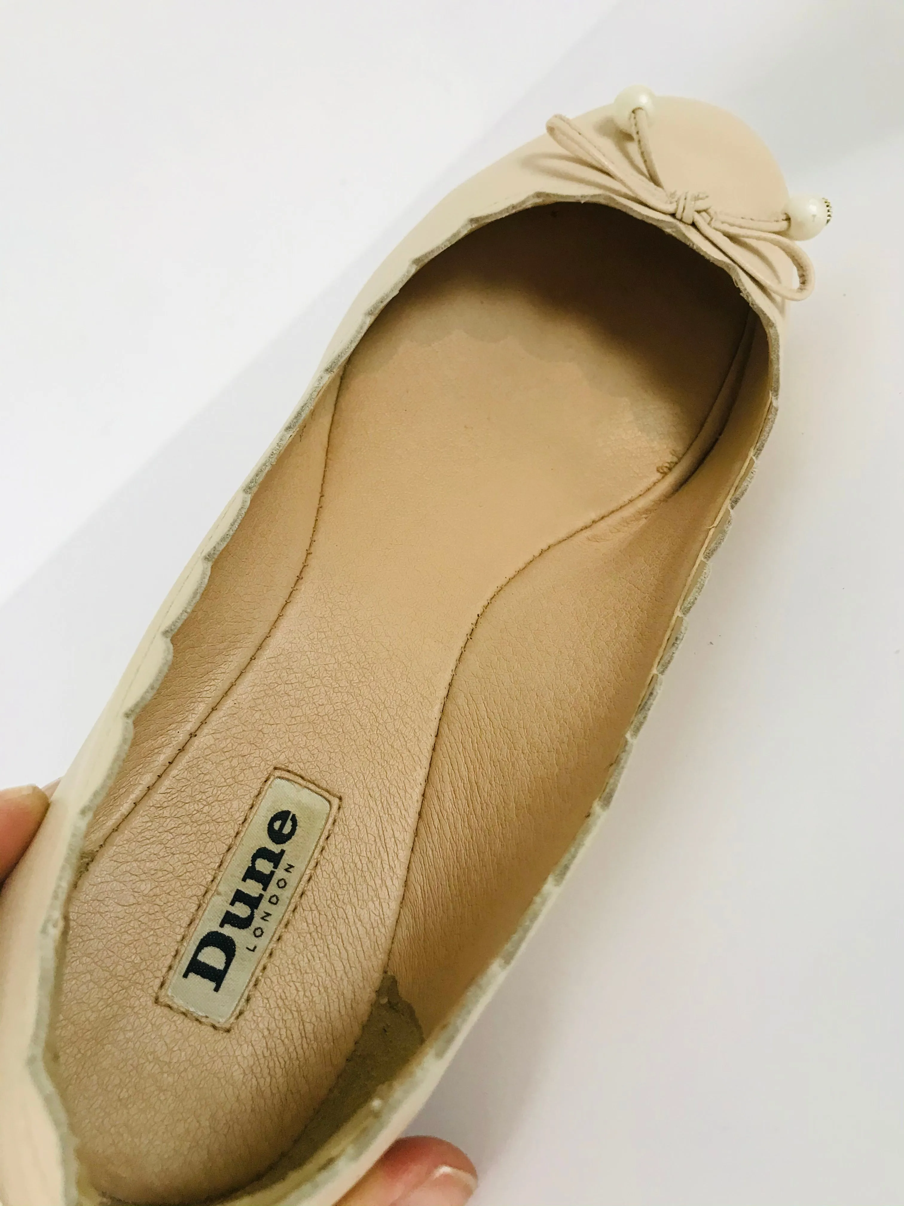 Dune Women’s Leather Slip On Scallop Ballet Pumps Shoes | UK6 | Pink