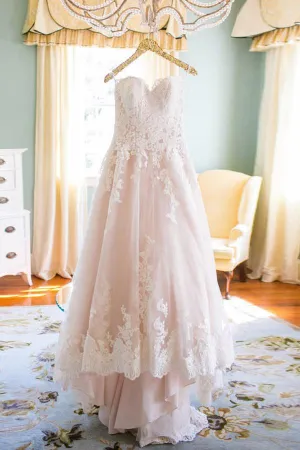 Elegant Sweetheart A Line Blush Wedding Dress with White Lace DM555