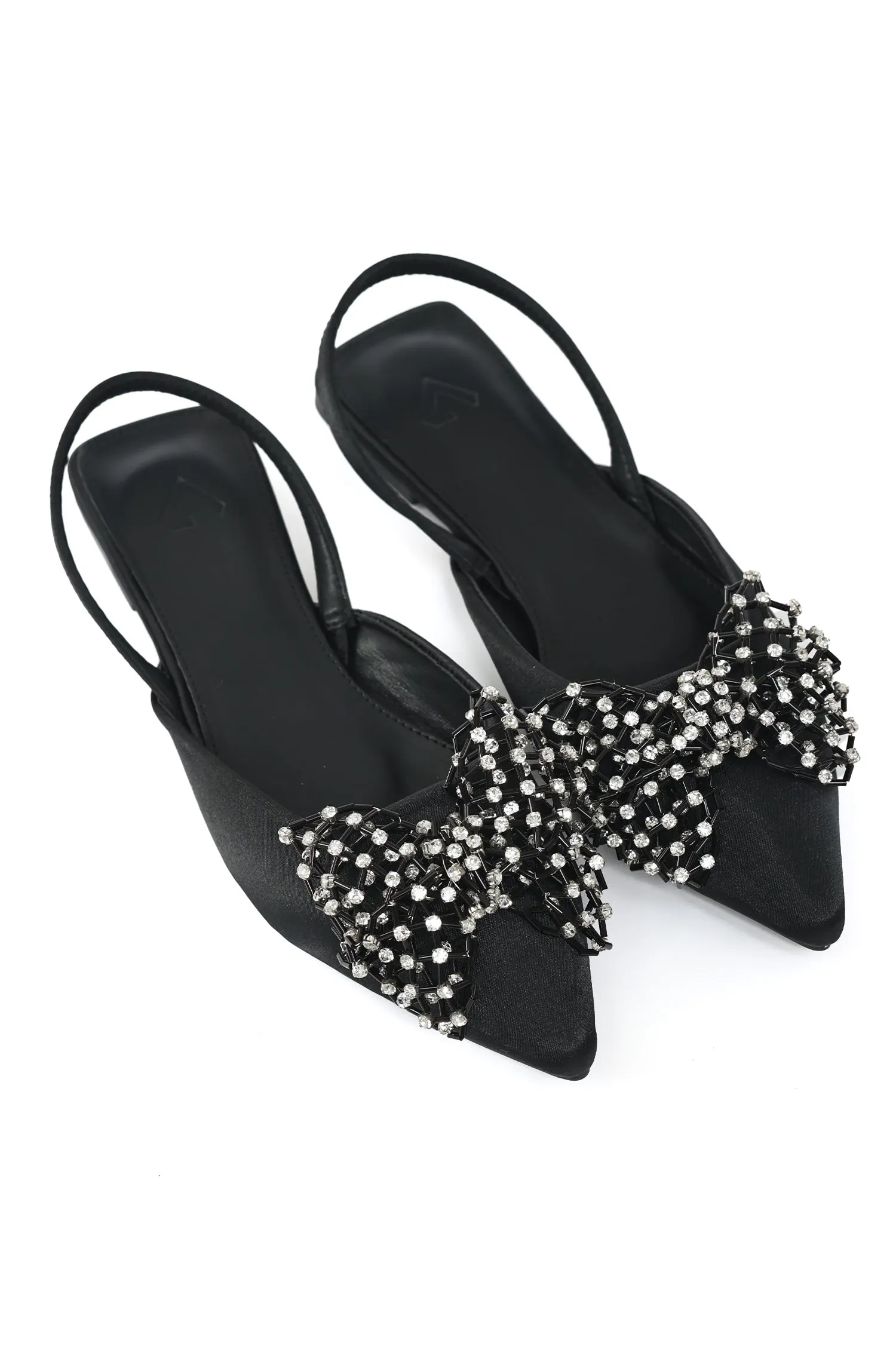 EMBELLISHED BOW SLINGBACKS-BLACK