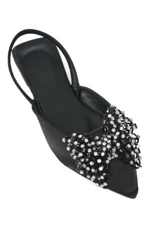 EMBELLISHED BOW SLINGBACKS-BLACK