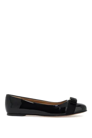Ferragamo Black Patent Leather Varina Ballet Flats for Women: FW24 Collection