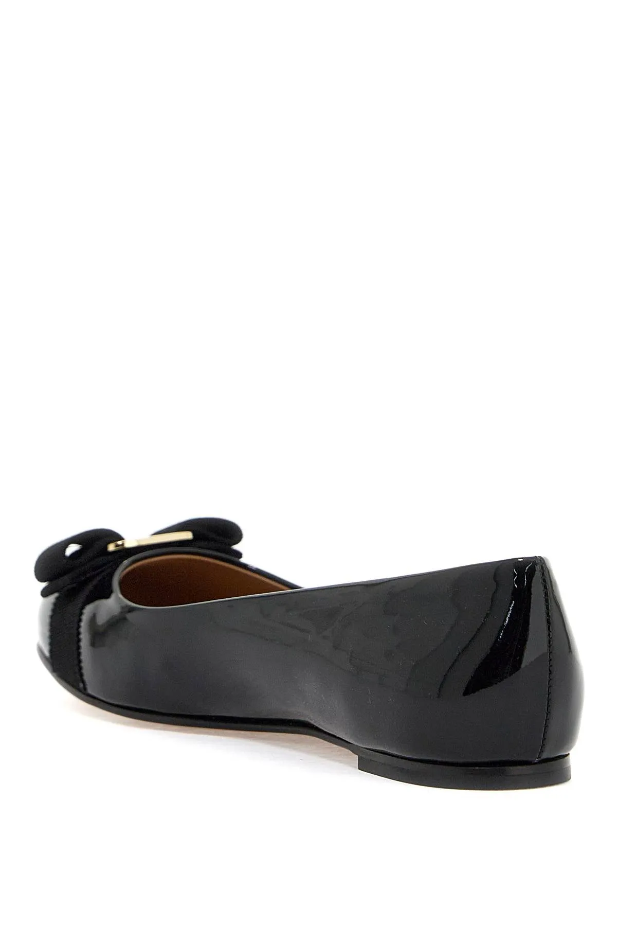 Ferragamo Black Patent Leather Varina Ballet Flats for Women: FW24 Collection