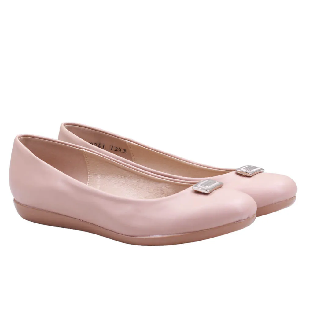 Flats para dama de punta redonda y adorno frontal