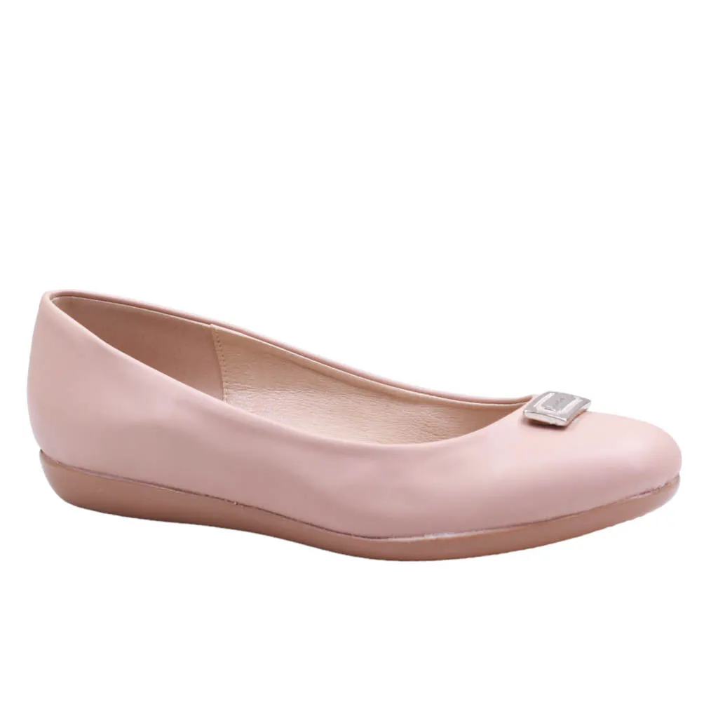Flats para dama de punta redonda y adorno frontal