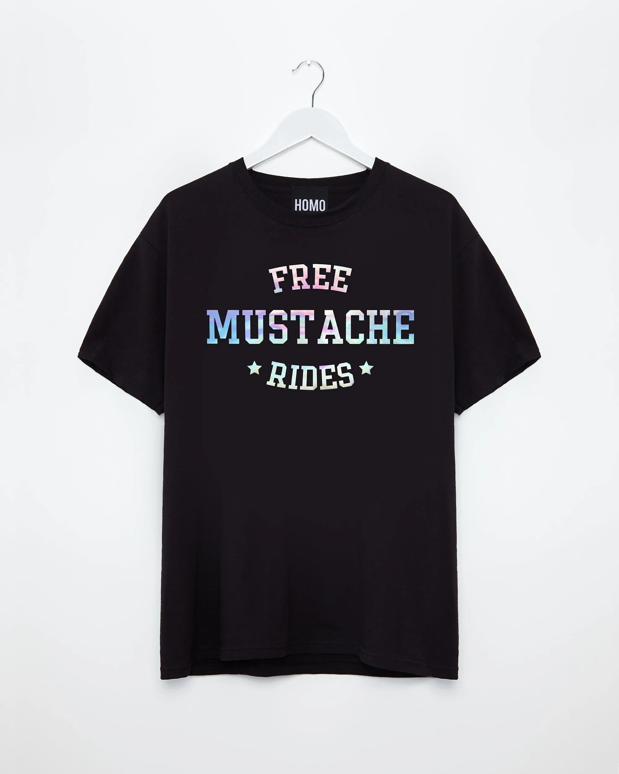 Free mustache rides, hologram - mens tshirt