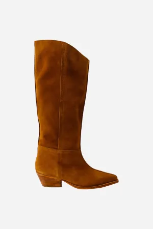 Free People Shoes Sway Low Slouch Boots in Burnt Caramel Suede