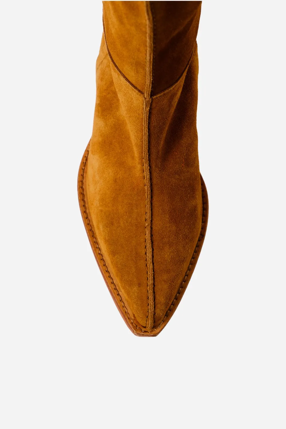Free People Shoes Sway Low Slouch Boots in Burnt Caramel Suede