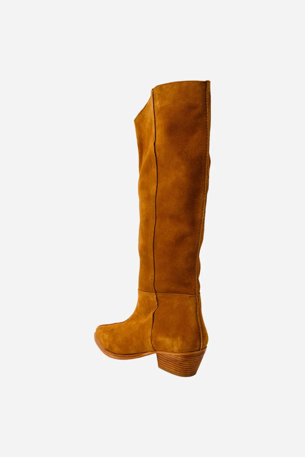 Free People Shoes Sway Low Slouch Boots in Burnt Caramel Suede