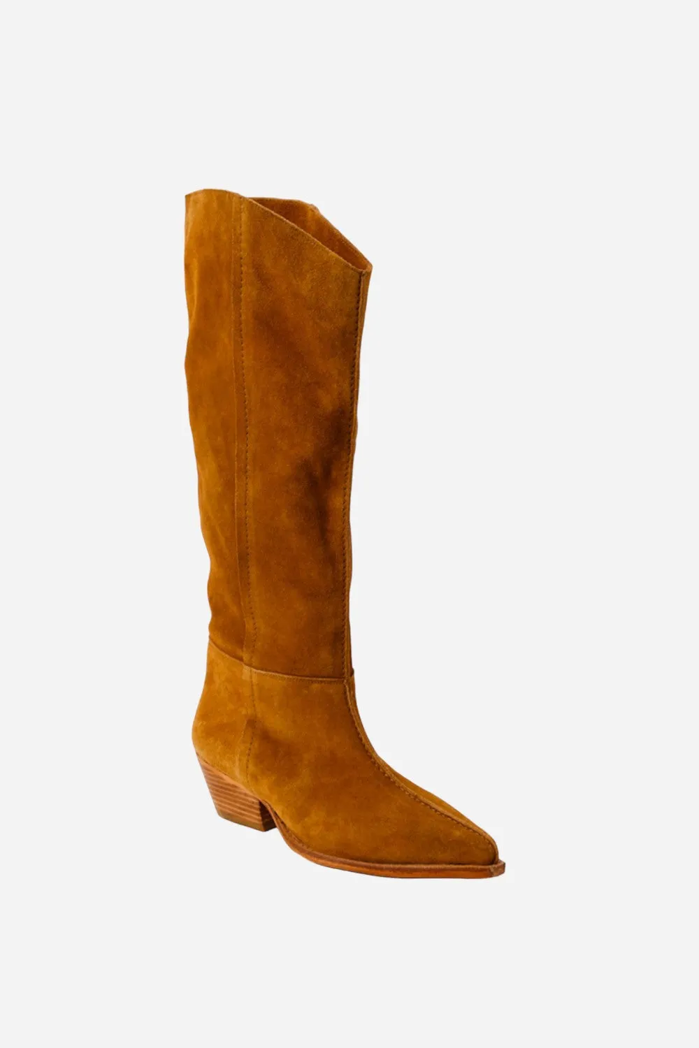 Free People Shoes Sway Low Slouch Boots in Burnt Caramel Suede