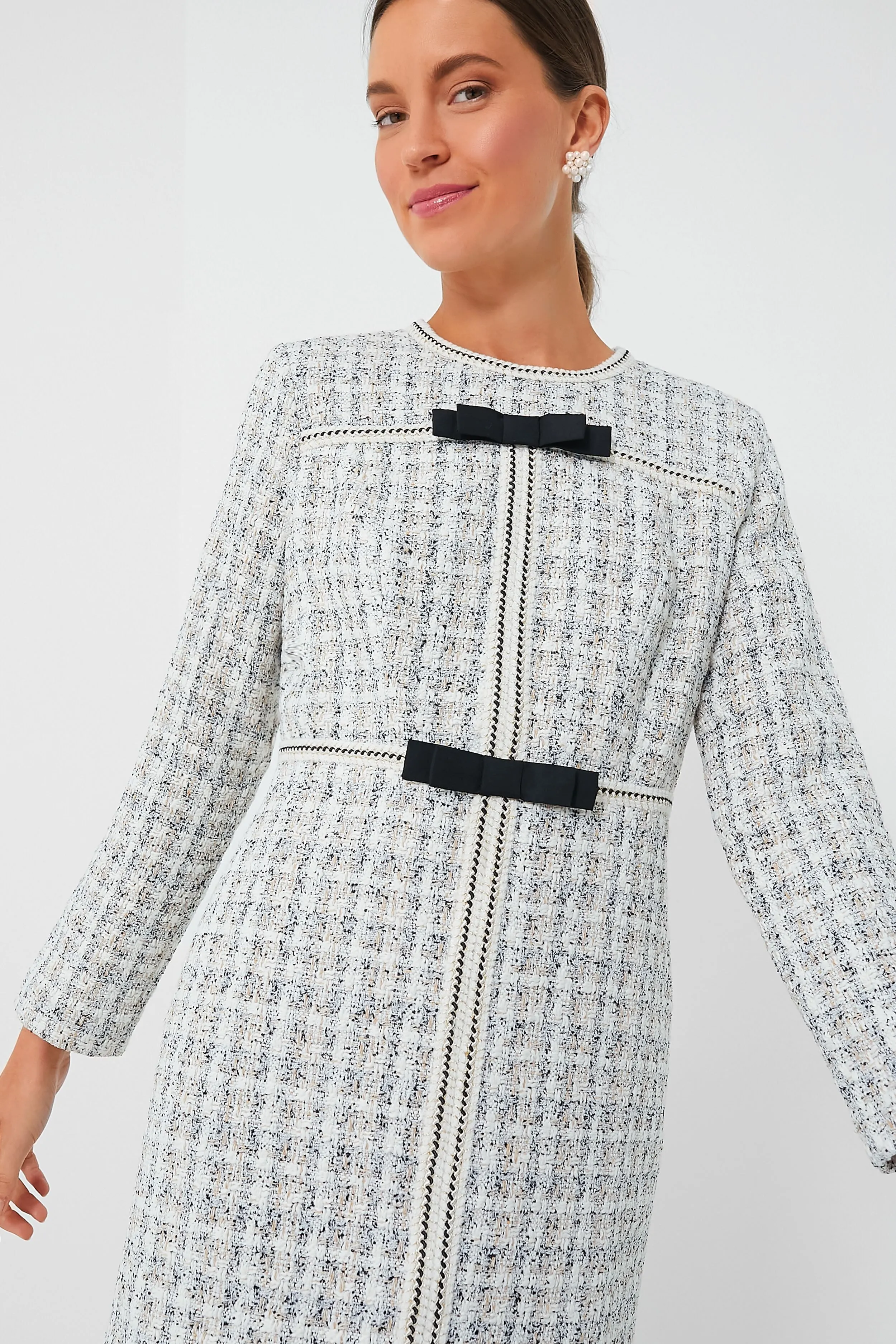 Ivory Bow Tweed Brigitta Dress