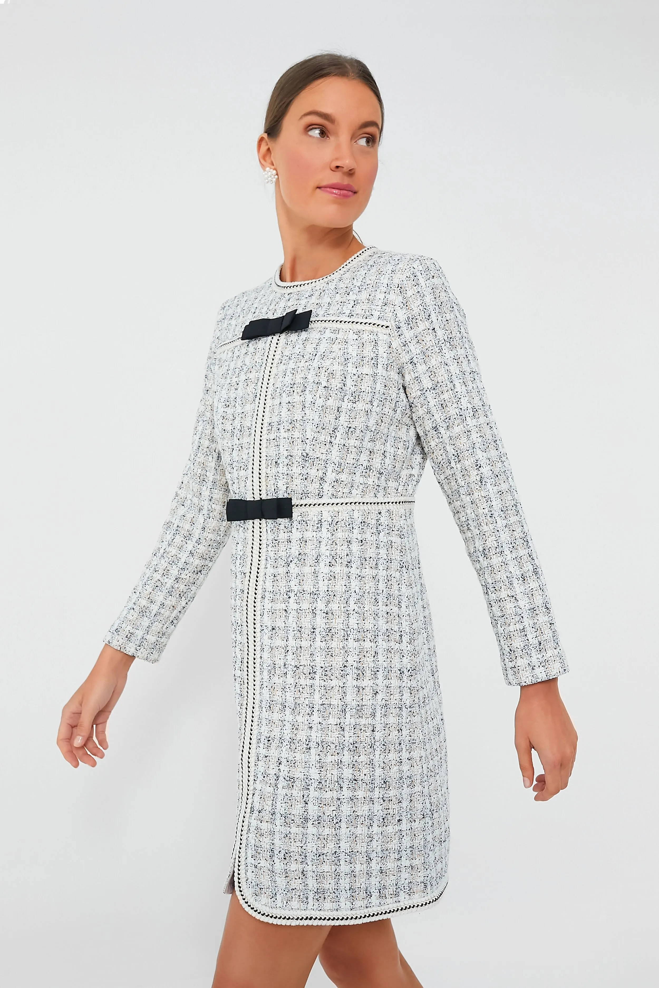 Ivory Bow Tweed Brigitta Dress