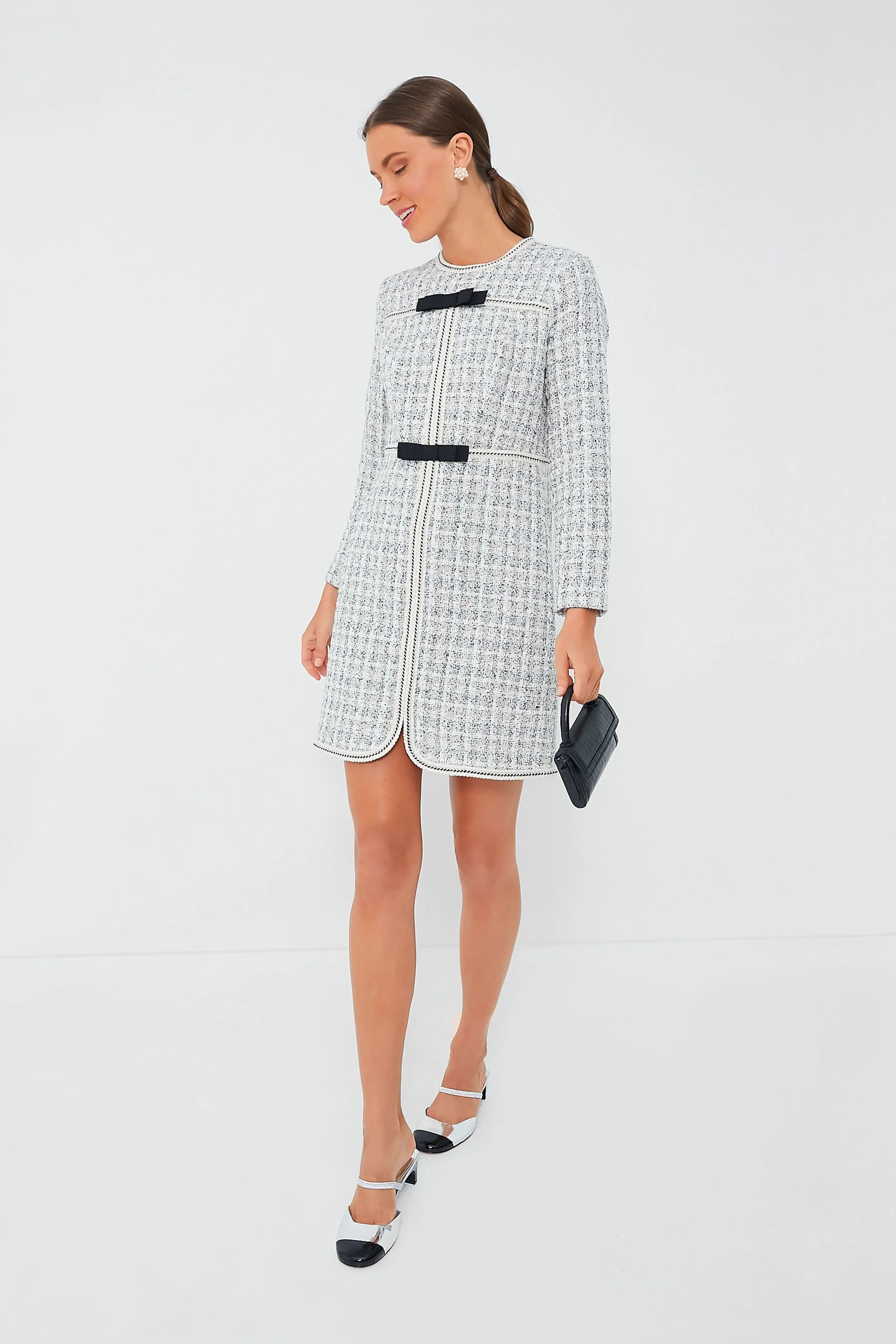 Ivory Bow Tweed Brigitta Dress