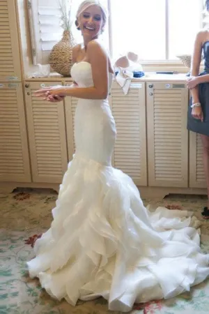 Ivory Mermaid Sweetheart Court Train Ruffle Organza Wedding Dresses DM529