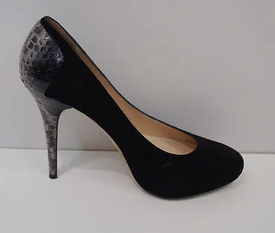 JIMMY CHOO Black Suede & Grey Snake Trim High Platform Court Pump Shoes EU39 UK6