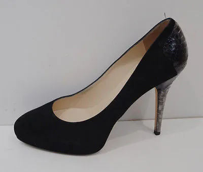 JIMMY CHOO Black Suede & Grey Snake Trim High Platform Court Pump Shoes EU39 UK6