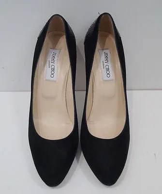 JIMMY CHOO Black Suede & Grey Snake Trim High Platform Court Pump Shoes EU39 UK6