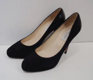 JIMMY CHOO Black Suede & Grey Snake Trim High Platform Court Pump Shoes EU39 UK6