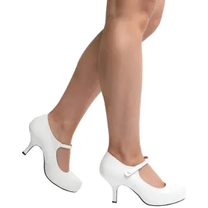 Ladies White Patent Strap Mid Heel Pump Court Shoes Size: UK 7