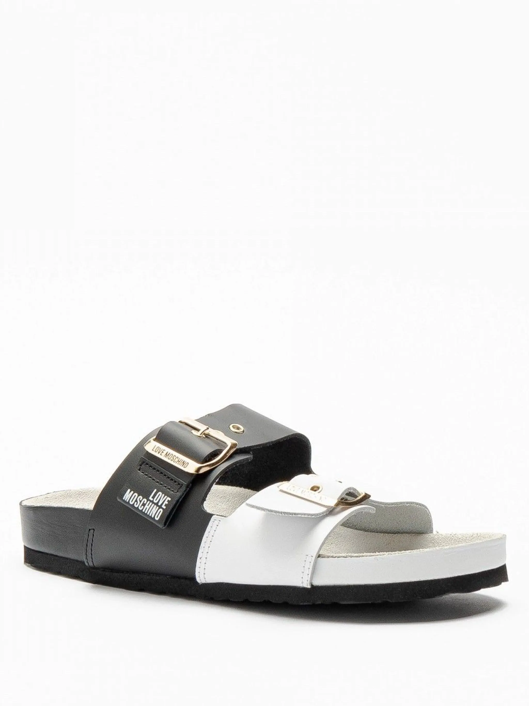Logo Buckle Slides - Black / White