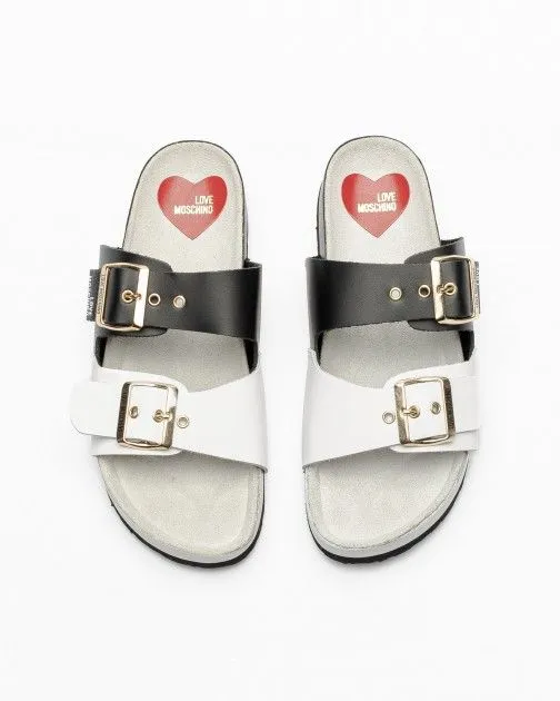 Logo Buckle Slides - Black / White
