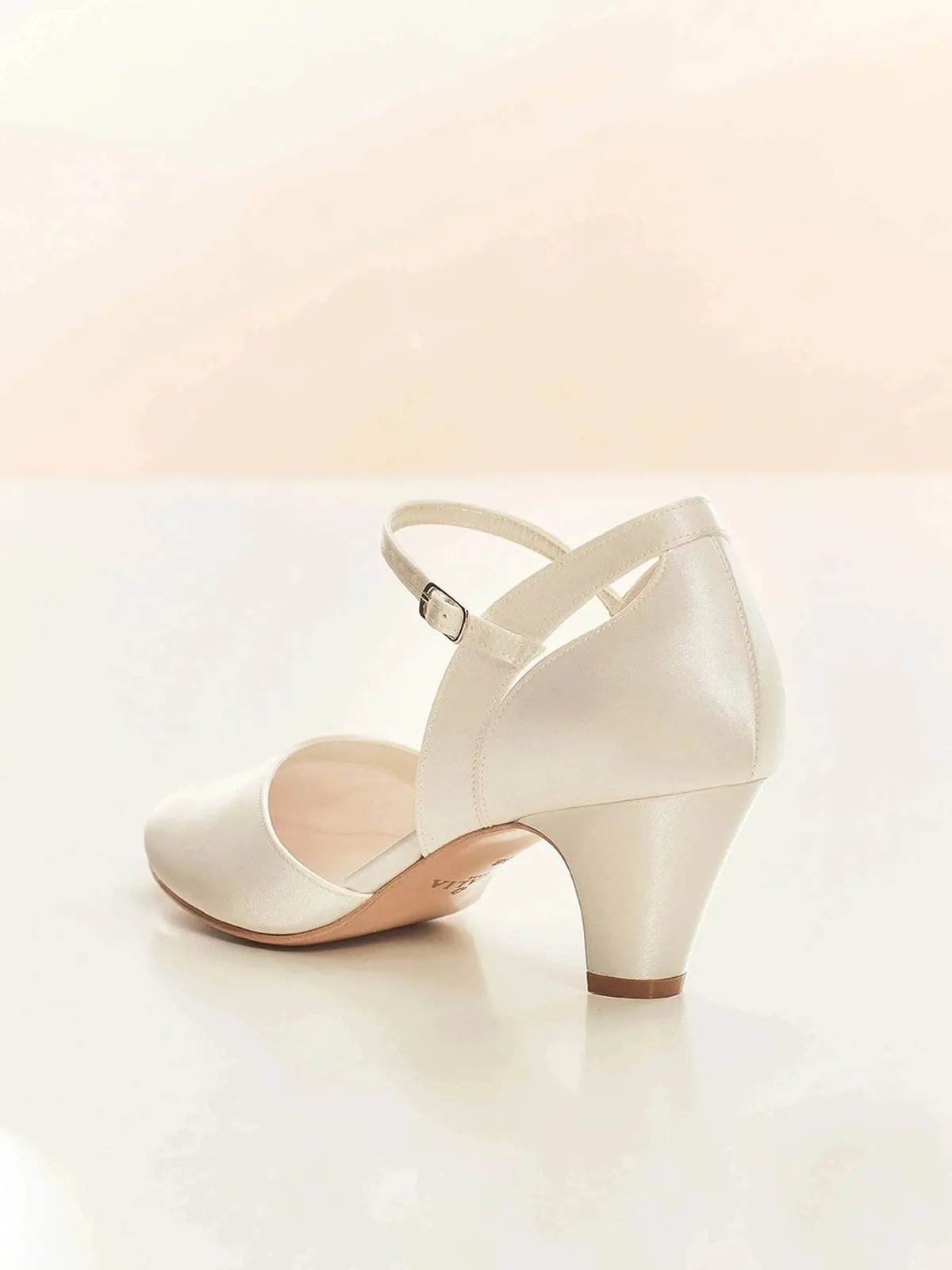 Low Block Heel Wedding Shoes in Ivory Satin, STAR
