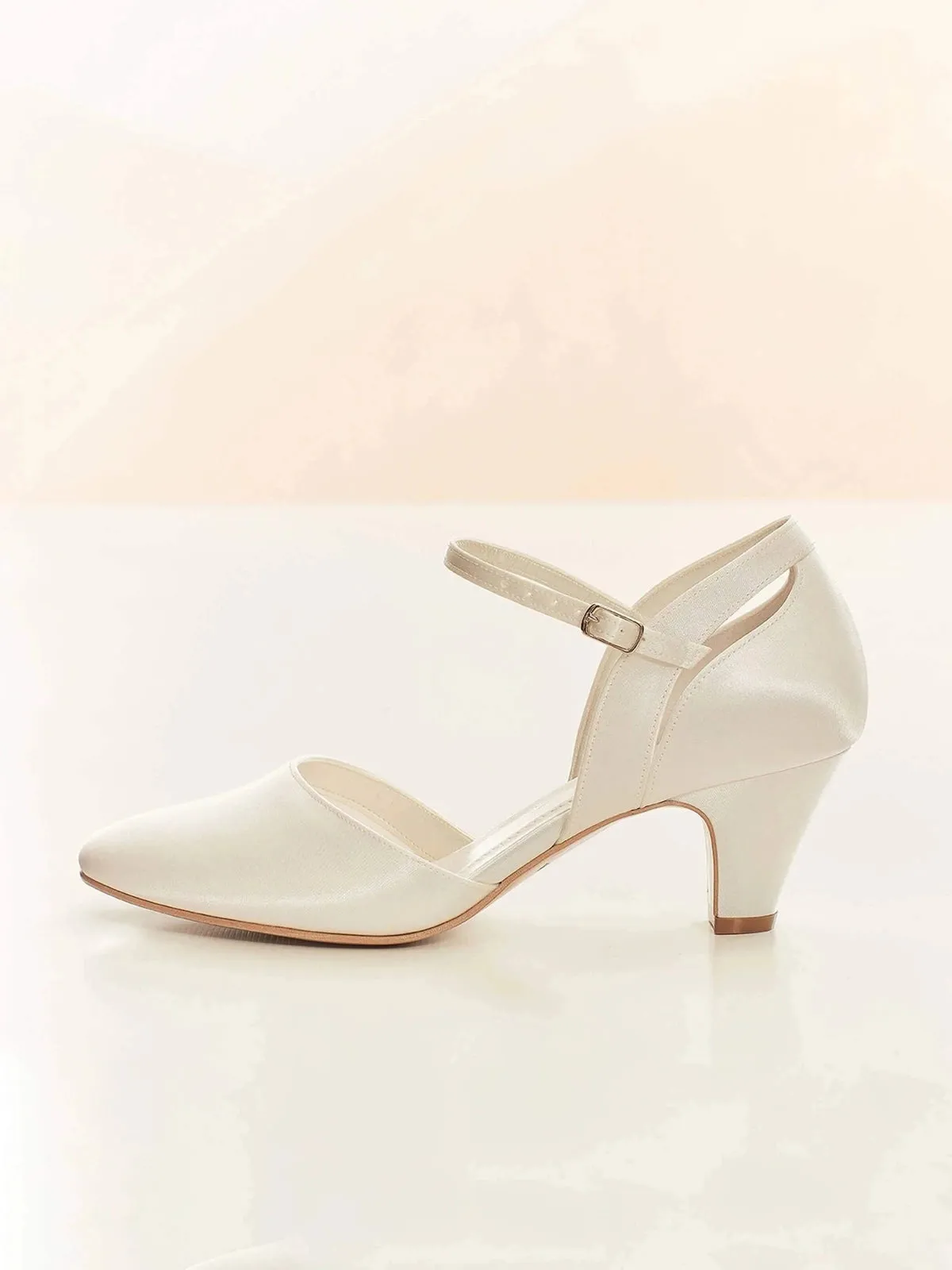 Low Block Heel Wedding Shoes in Ivory Satin, STAR