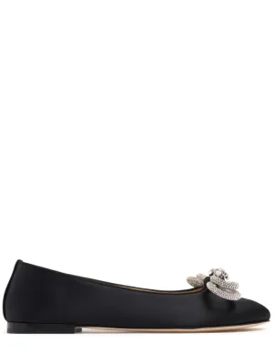 Mach &amp; Mach   10mm Double Bow satin ballerina flats 