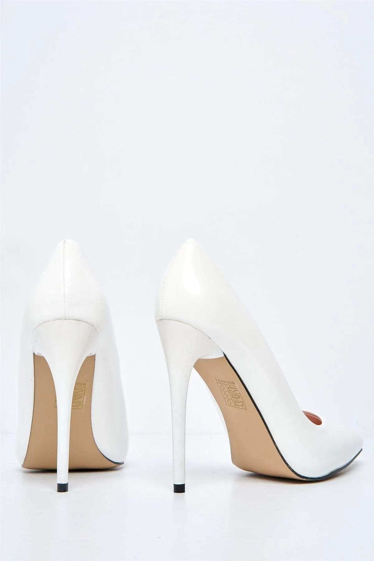 Mila High Stiletto Heel Court Shoe in White Patent