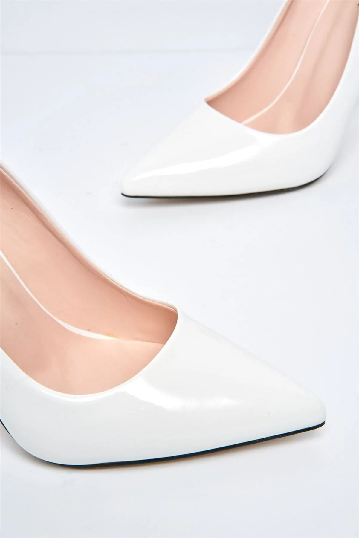 Mila High Stiletto Heel Court Shoe in White Patent