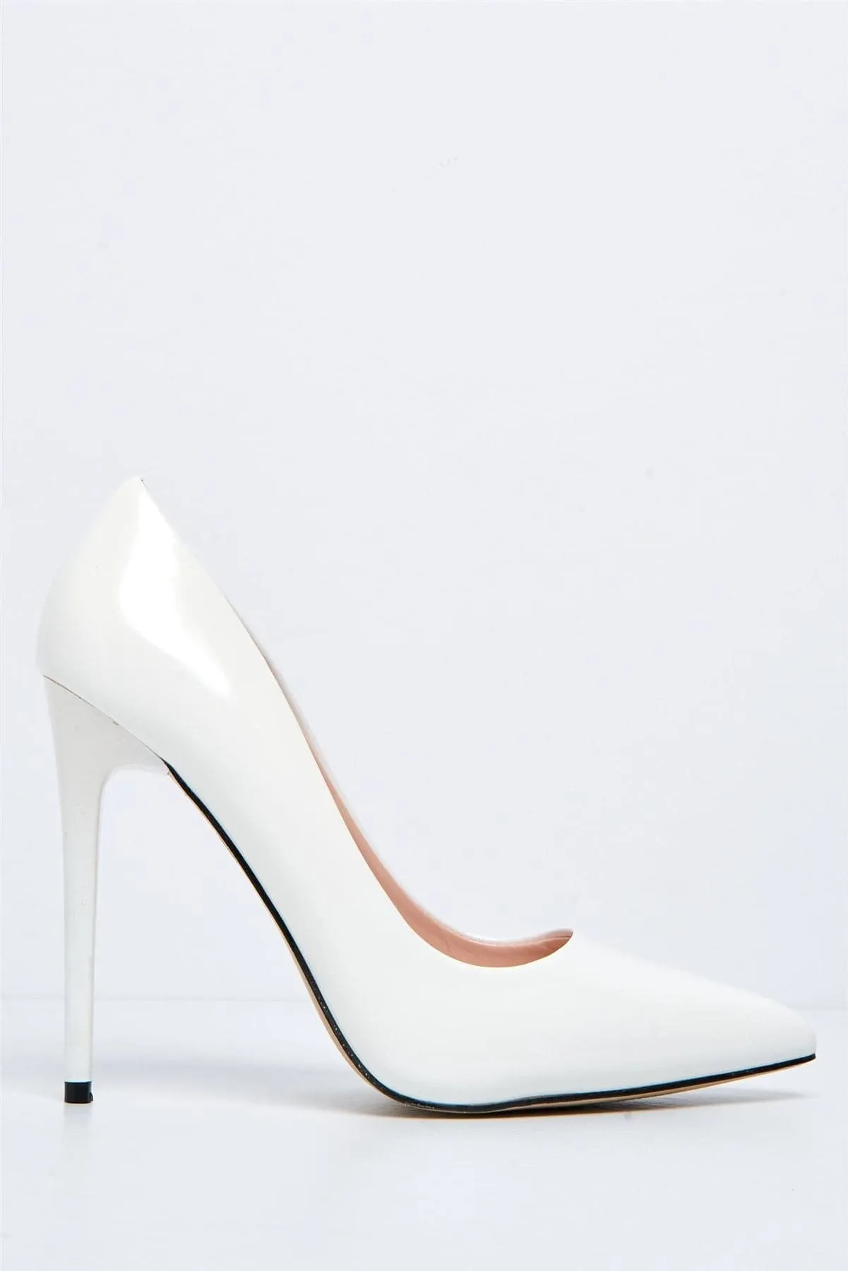 Mila High Stiletto Heel Court Shoe in White Patent