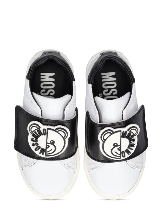 Moschino   Leather strap sneakers w/ patches 