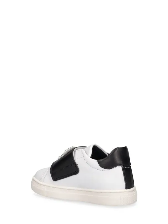 Moschino   Leather strap sneakers w/ patches 