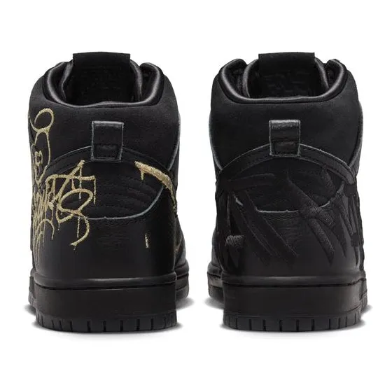 Nike SB Dunk High Pro Skateboard Shoes - Black/Black-Metallic Gold
