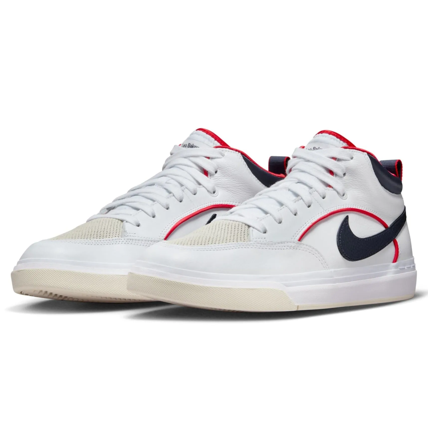 Nike SB Leo Baker React Premium Skateboard Shoe - White/Midnight Navy-University Red-White