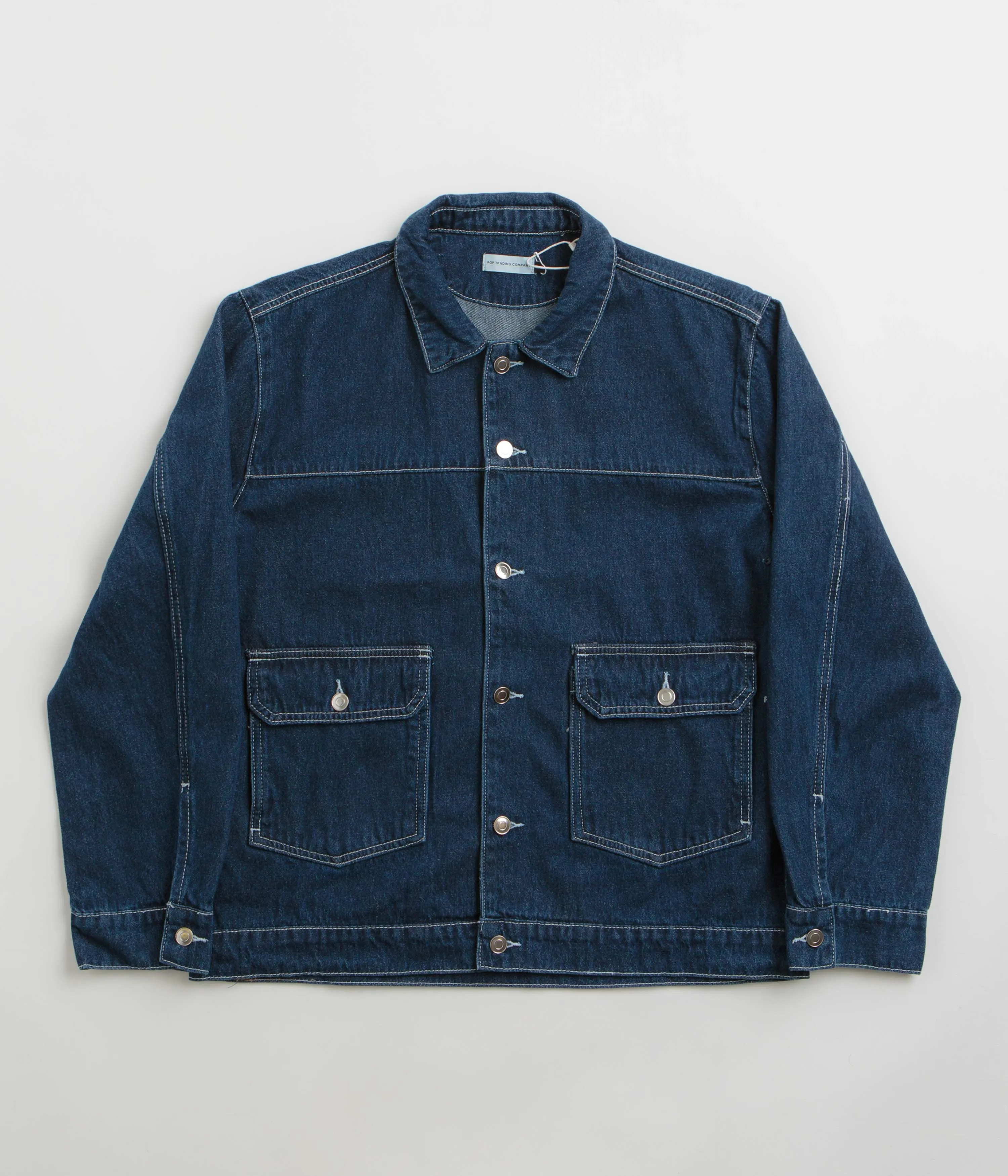 Pop Trading Company Full Button Denim Jacket - Rinsed Denim
