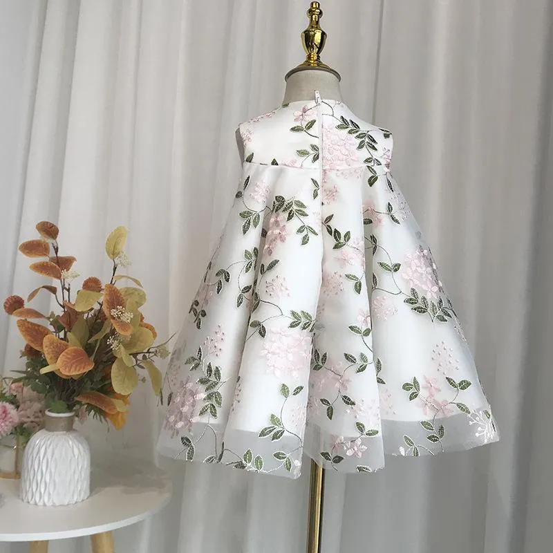 Printed Big bow princess dress for baby baptism wear