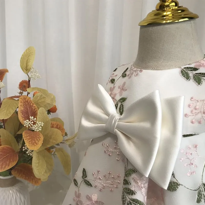 Printed Big bow princess dress for baby baptism wear