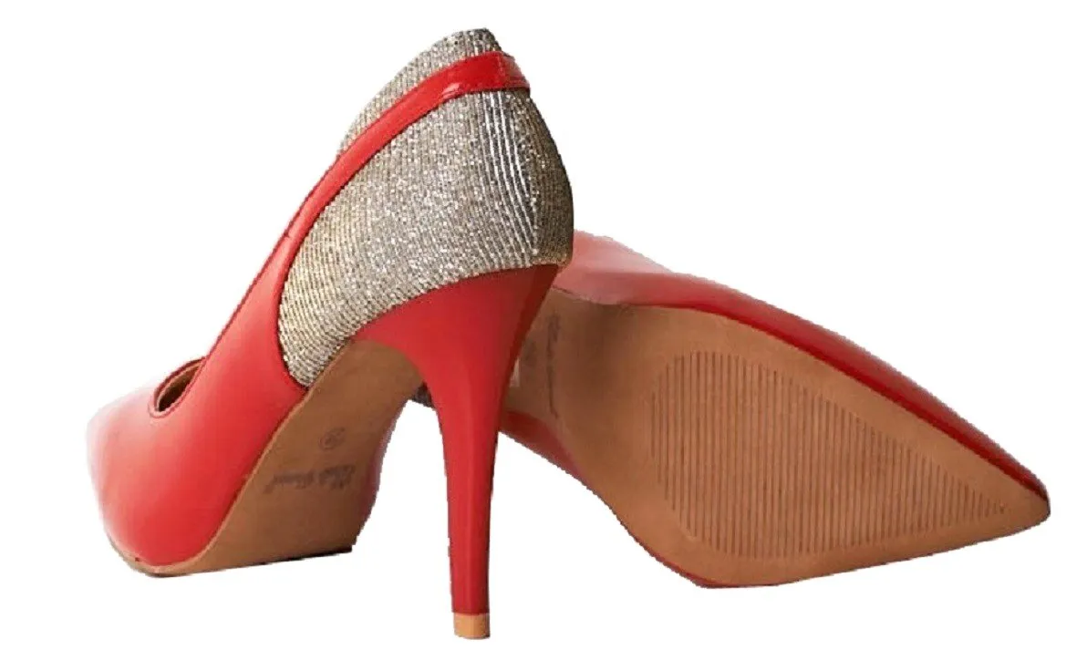 Red Elegant Pointed Glitter High Heels Pointed Shoe