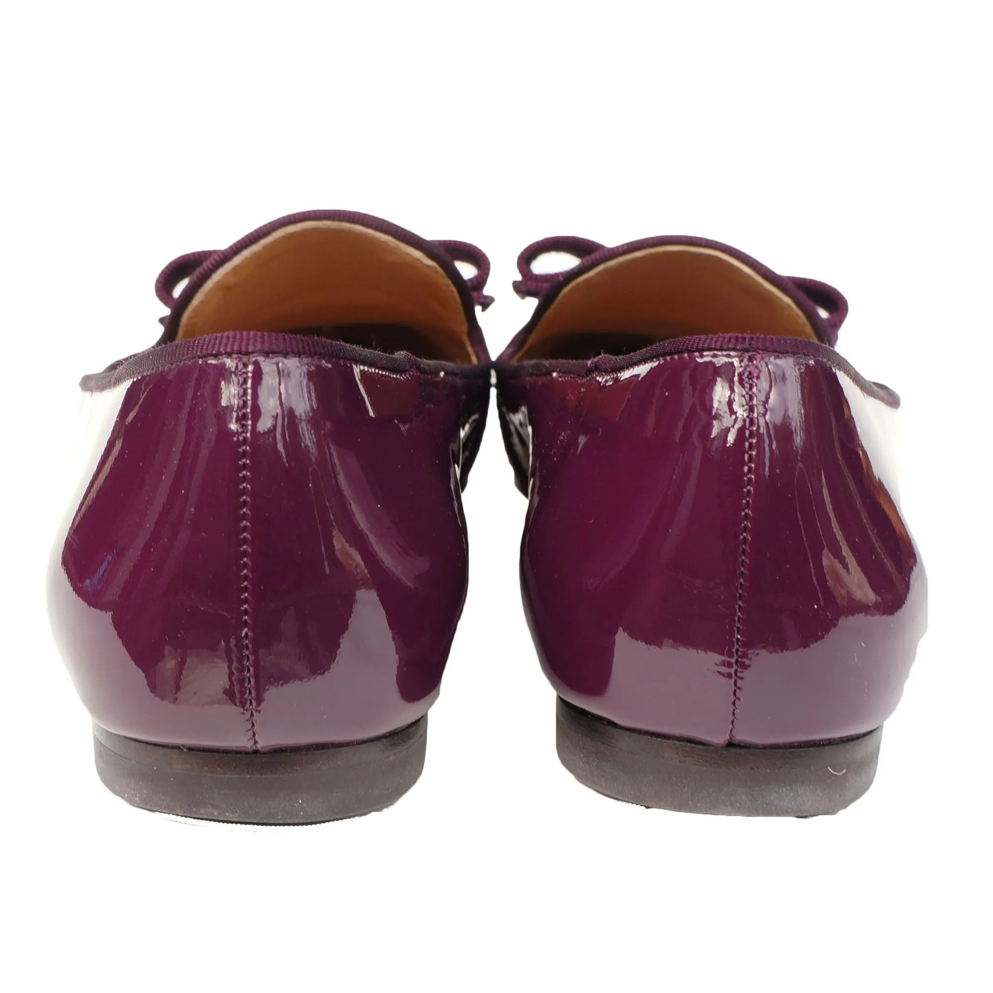 SALVATORE FERRAGAMO WINE PATENT LEATHER VERA BOW PATENT LEATHER BALLET FLATS