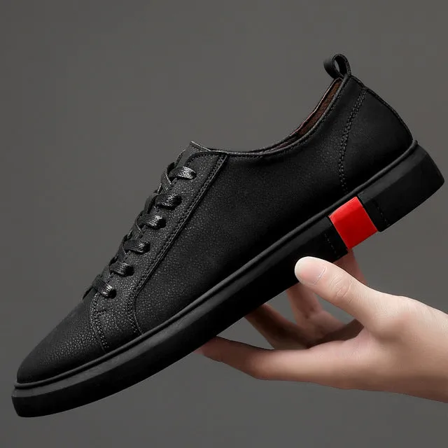 Solid Color Leather Basic Lace Low Sneaker