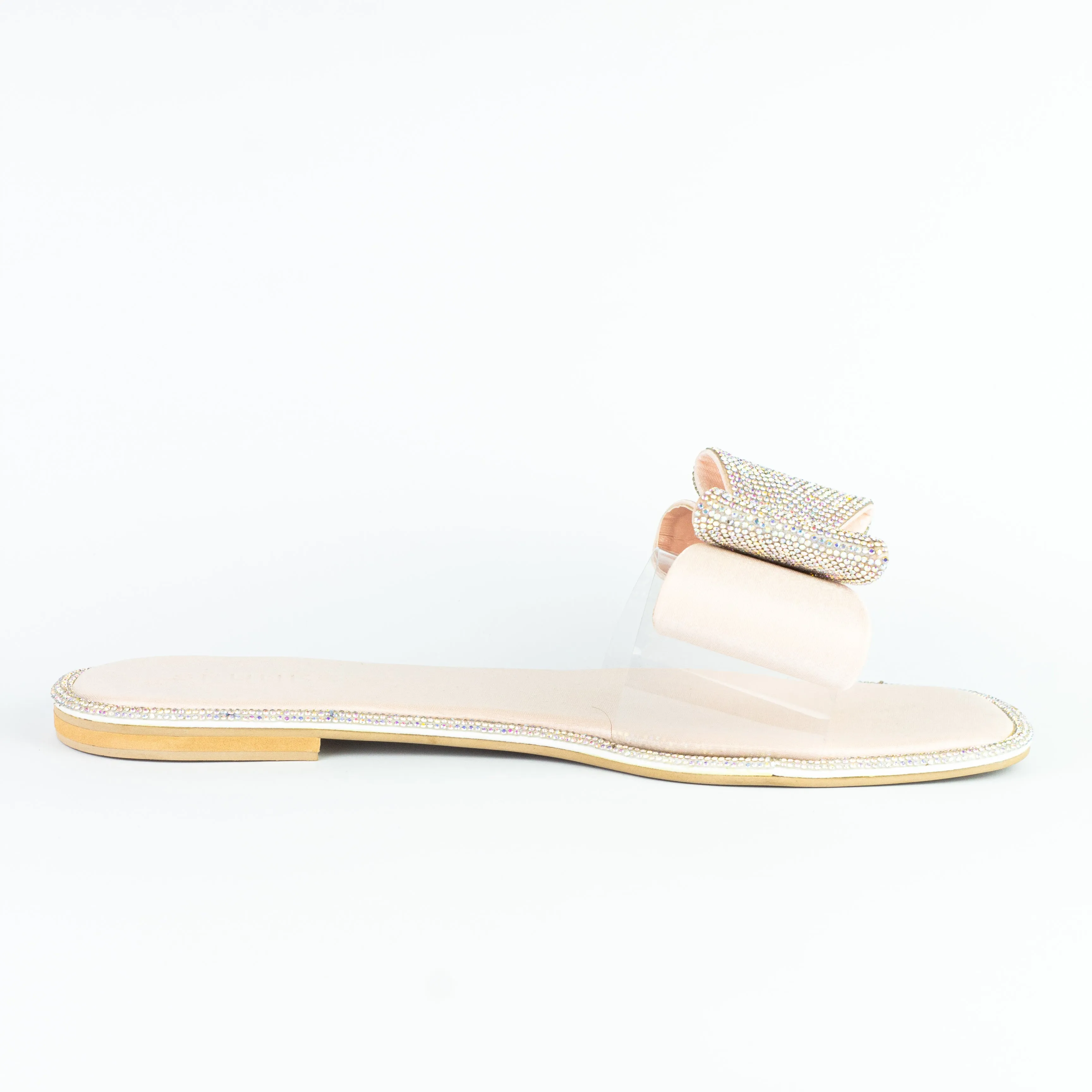 Spunkz Sweet Pink Crystal Diamanté Bow Flats Slip on Sandals