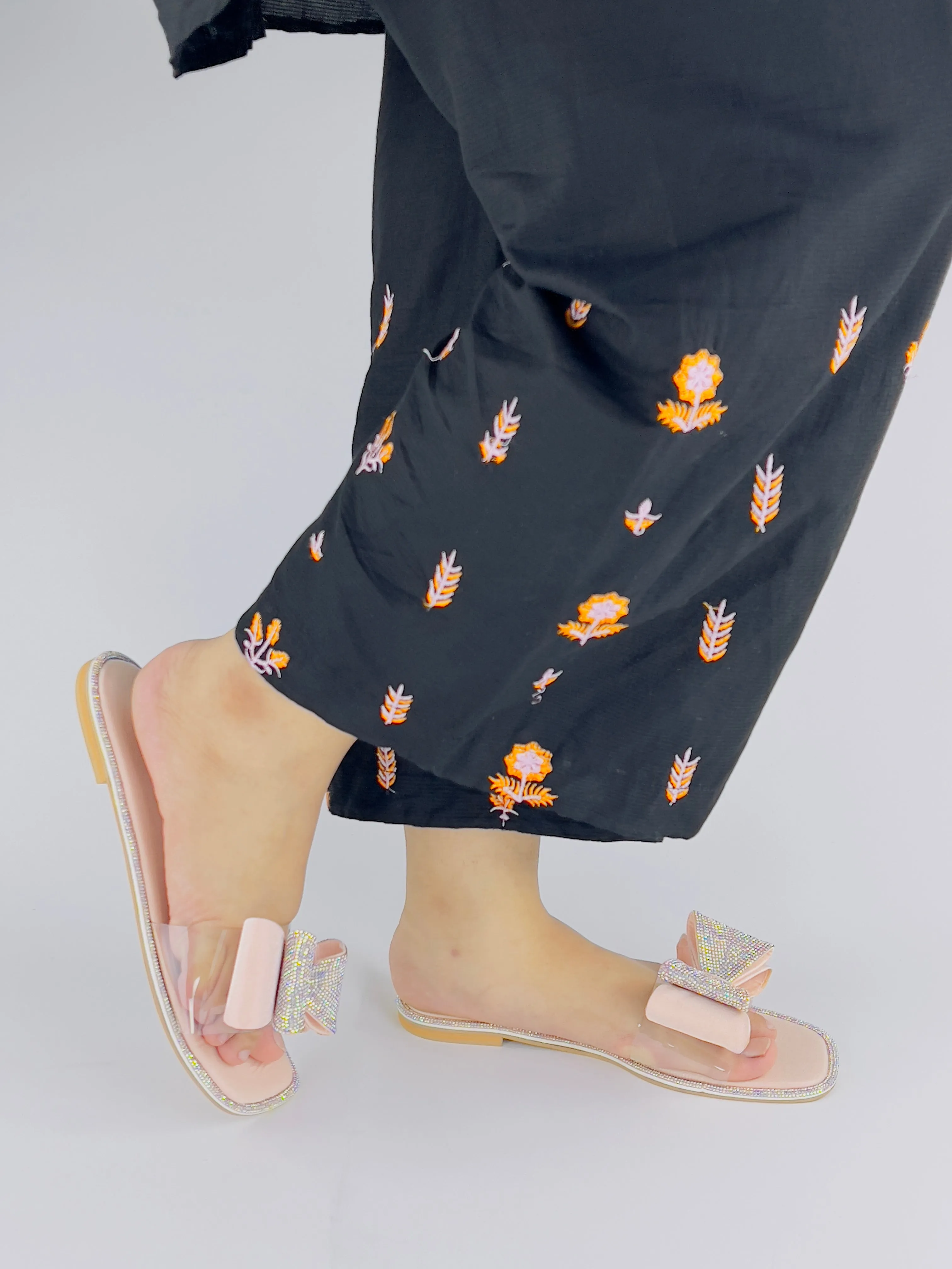 Spunkz Sweet Pink Crystal Diamanté Bow Flats Slip on Sandals
