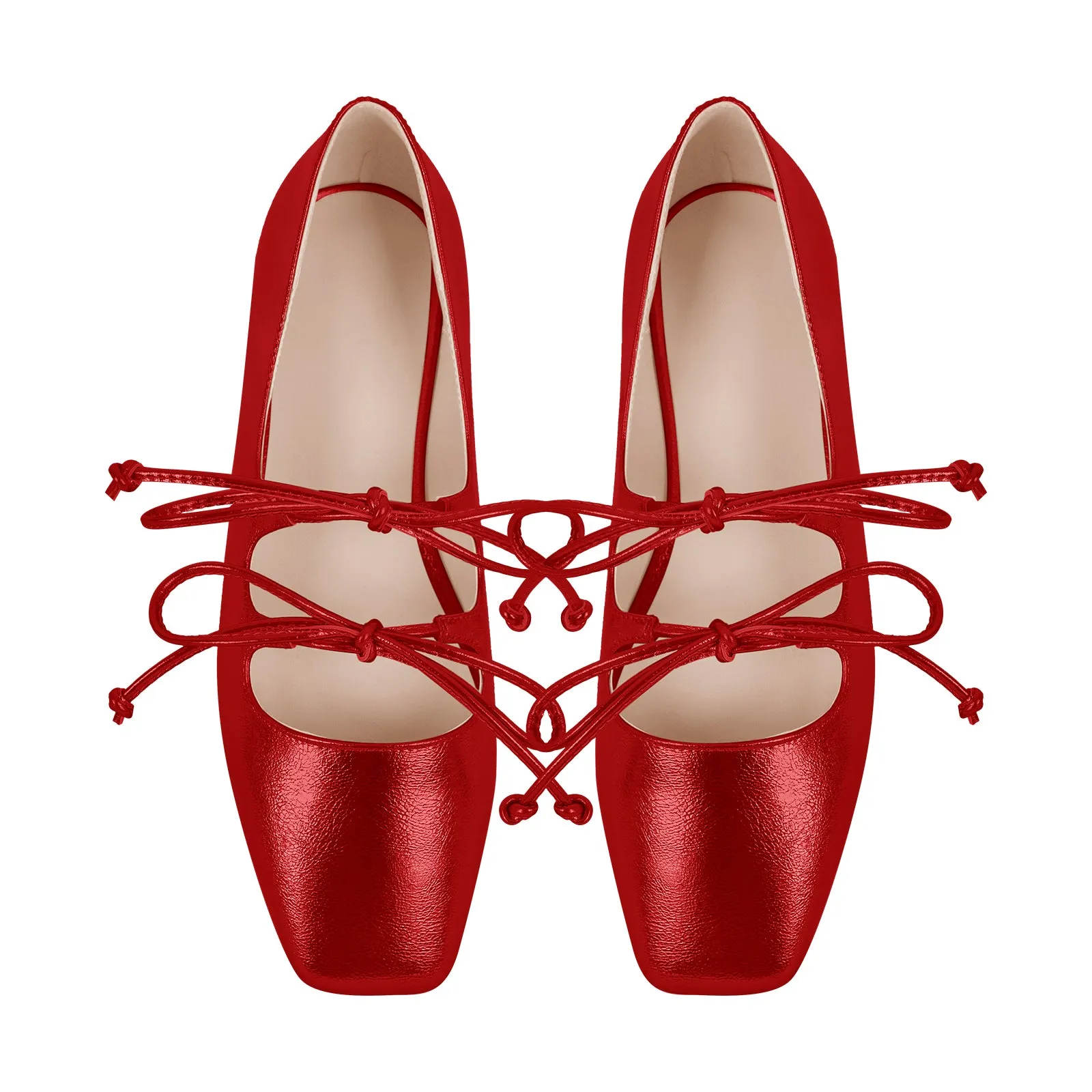 Square Toe Bow Strap Metallic Flats