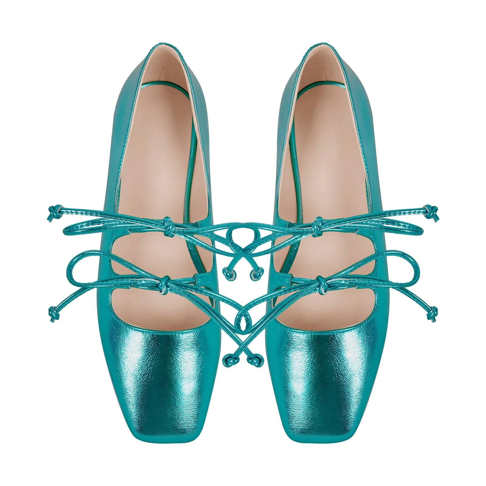 Square Toe Bow Strap Metallic Flats