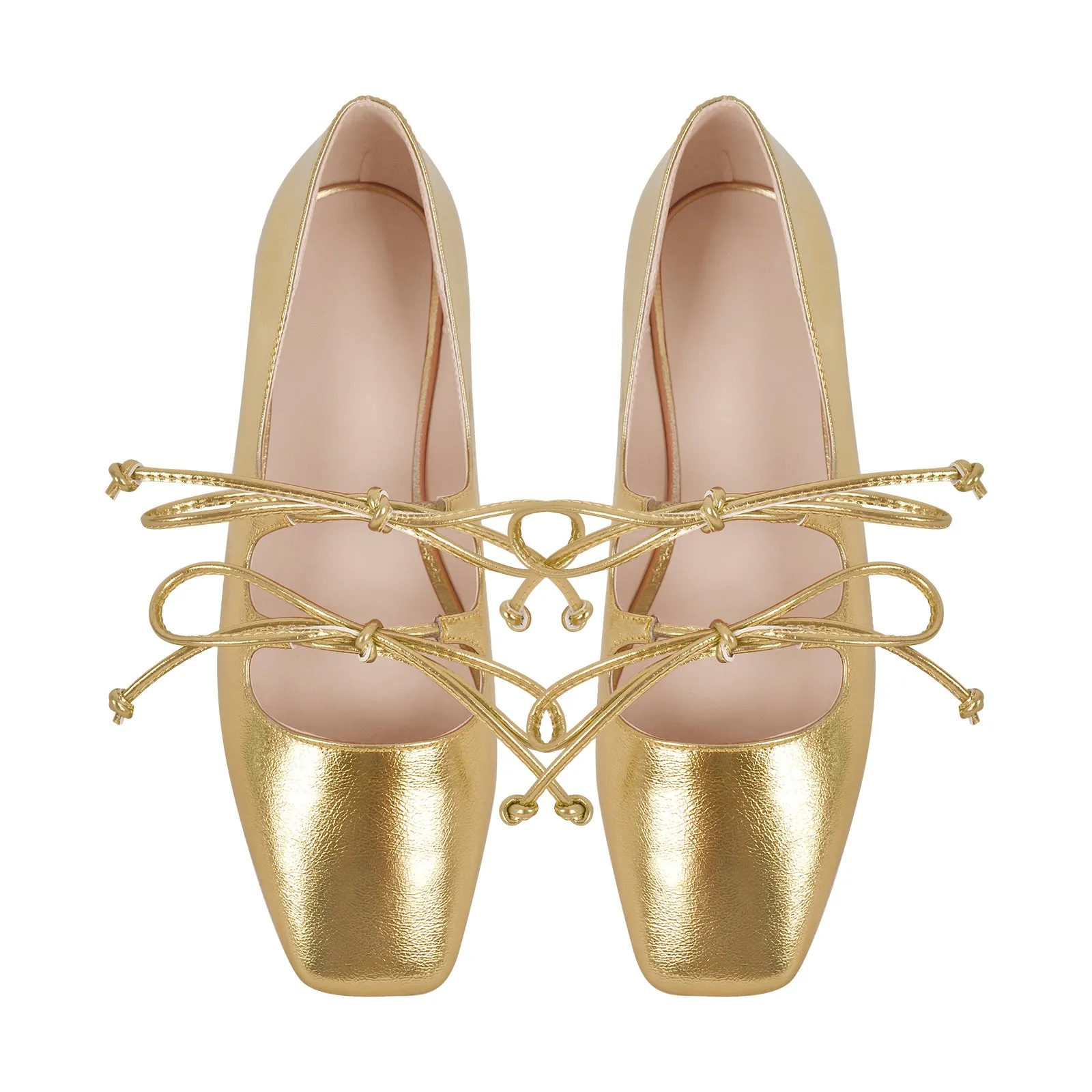 Square Toe Bow Strap Metallic Flats