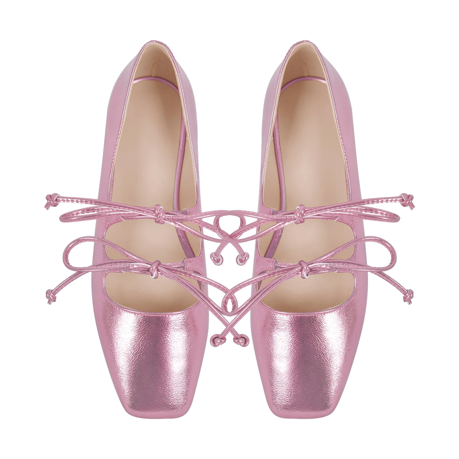 Square Toe Bow Strap Metallic Flats