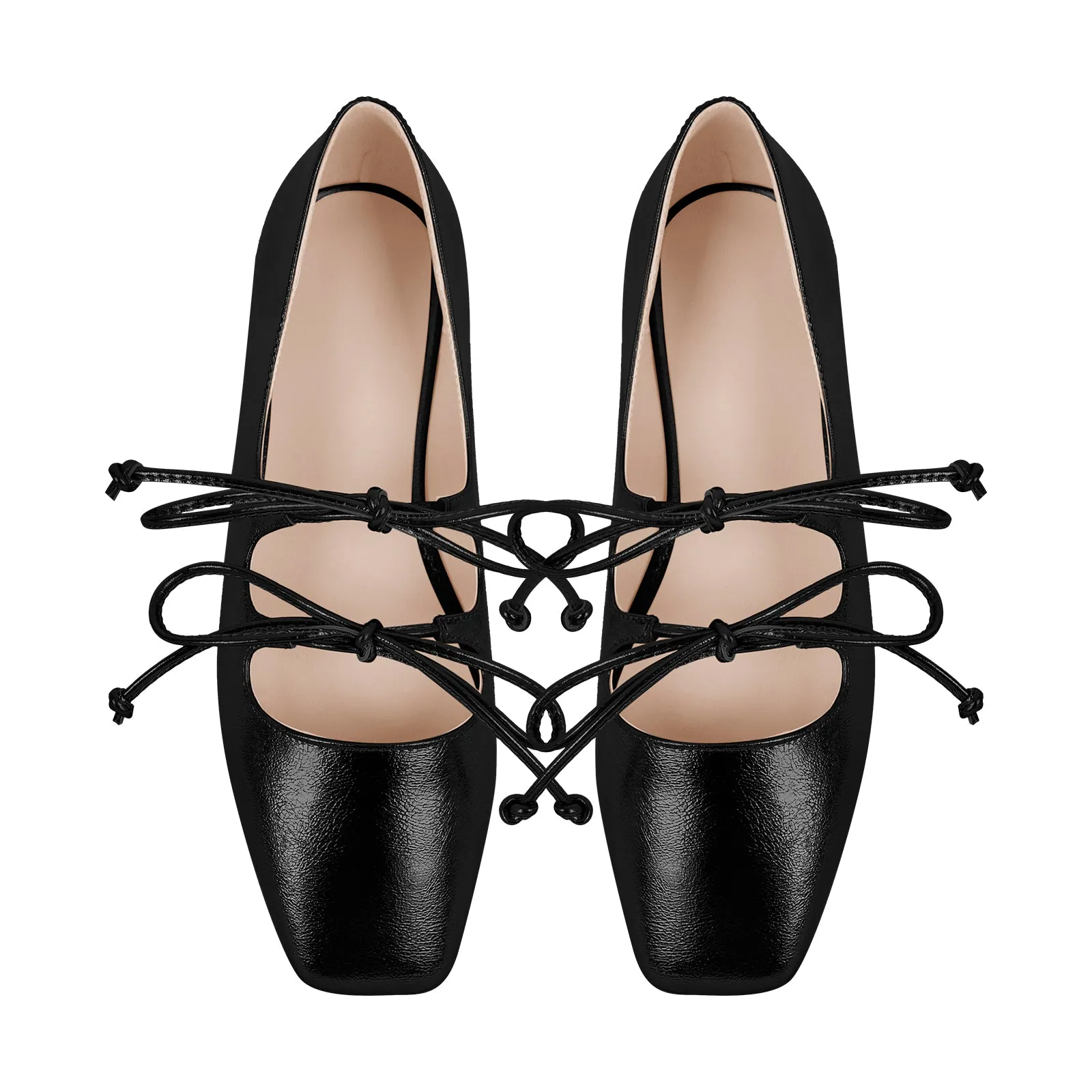 Square Toe Bow Strap Metallic Flats