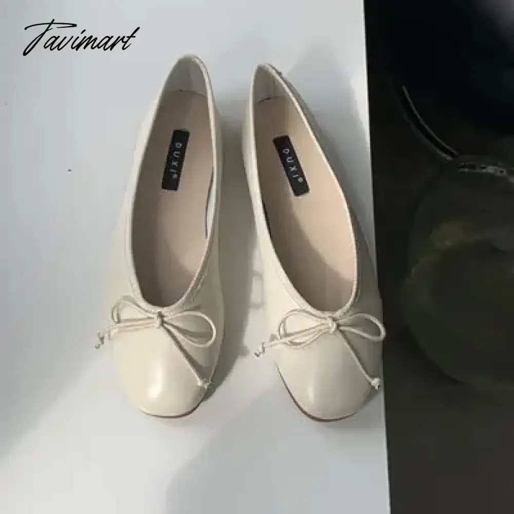 TAVIMART  -  Korean Style Classic Bow Gentle Temperament Shoes Women Round Toe Bowtie Women Slip on Flats Elegant Valentine Shoes